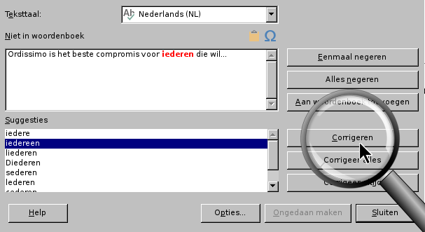 het woord corrigeren