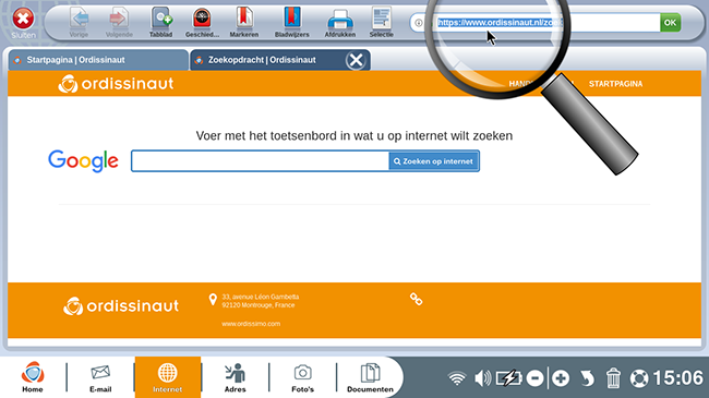 het adres van de website aan in de adresbalk.