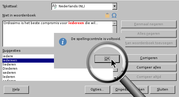 De spellingcontrole is compleet